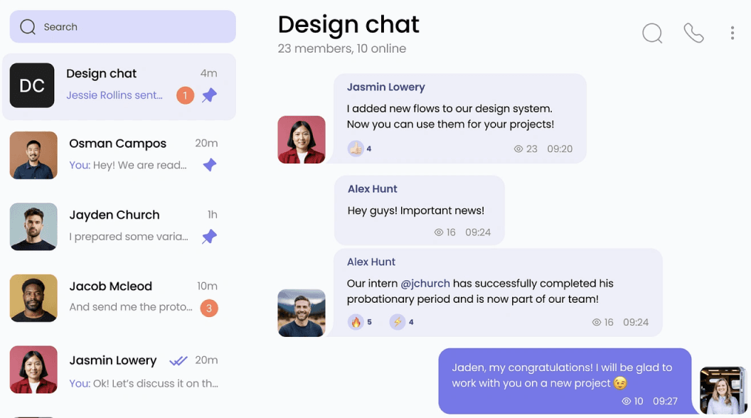 Communication tools showing messaging and coaching features